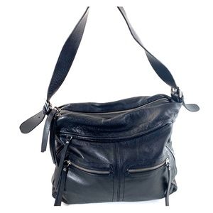 Valentina Black Leather Hobo Shoulder Bag Purse
